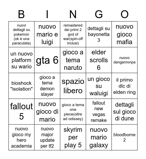 video game 2022 bingo reveal Bingo Card