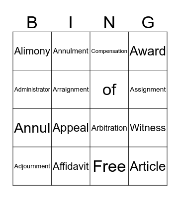 Business Law - A & W Bingo Card