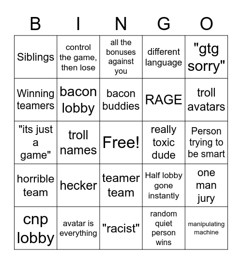Classic Outlaster Bingo Card