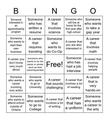 Career Pathways BINGO! Bingo Card