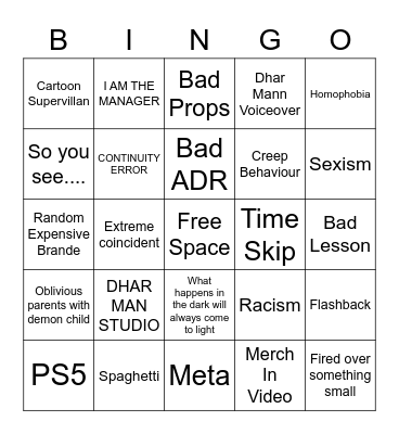 Red's Dhar Mann Bingo Card