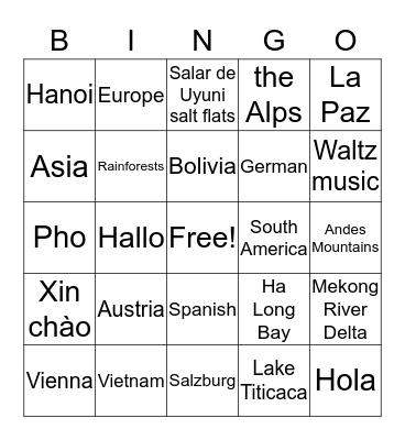 Around the World Bingo Card