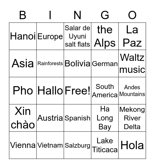 Around the World Bingo Card