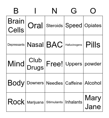 Drug Awareness Bingo Card