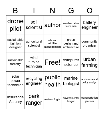 Climate Change Jobs Bingo Card