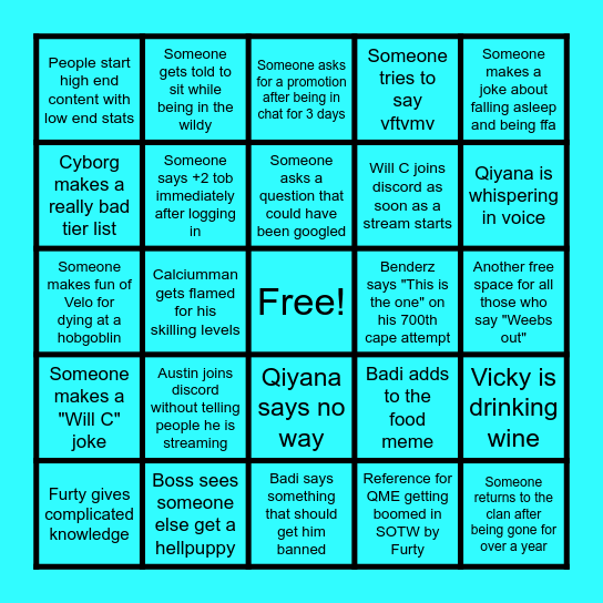 Pursuit Bingo v2 Bingo Card