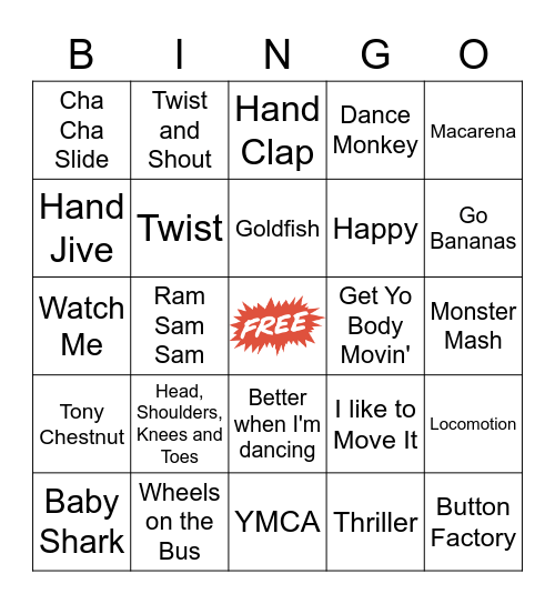 Movement Song Bingo! Level 2 Bingo Card