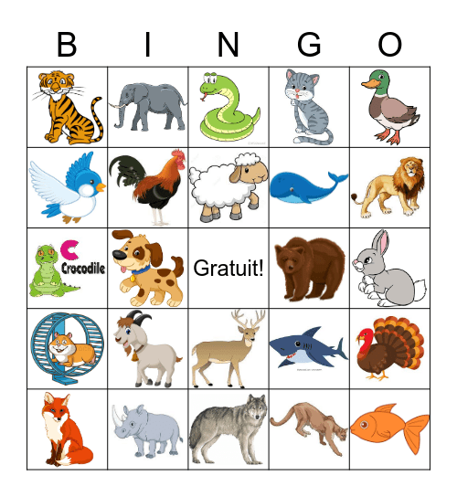 Les animaux Bingo Card