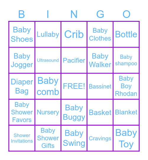 Lashonda's Baby Shower Bingo Card