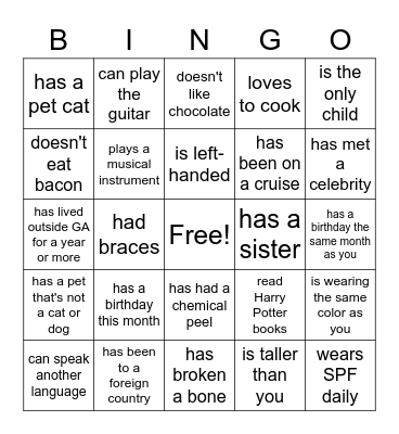 Find Someone Who Bingo Card
