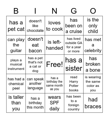 Find Someone Who Bingo Card