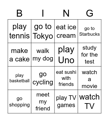 What are you going to do this weekend? Bingo Card