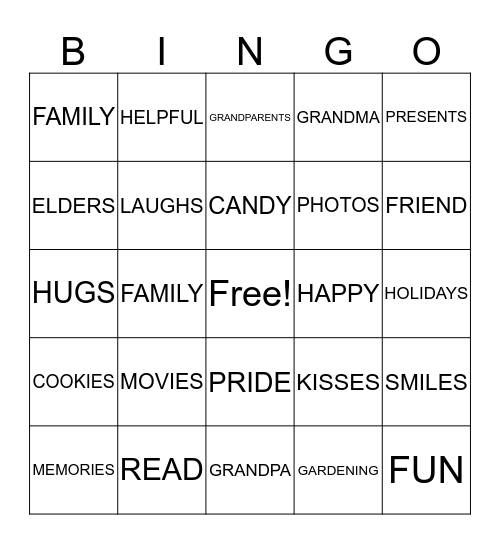 Grand-friends Bingo! Bingo Card