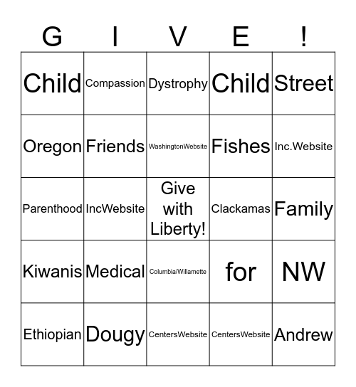 Give with Liberty Bingo! Bingo Card