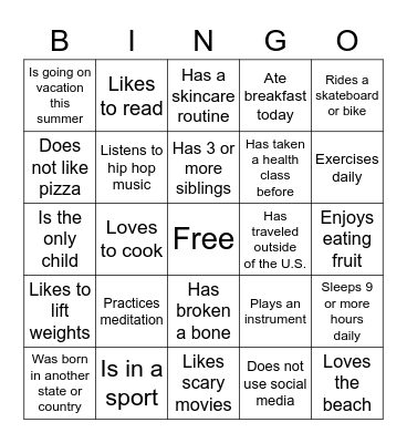 PEOPLE BINGO Card