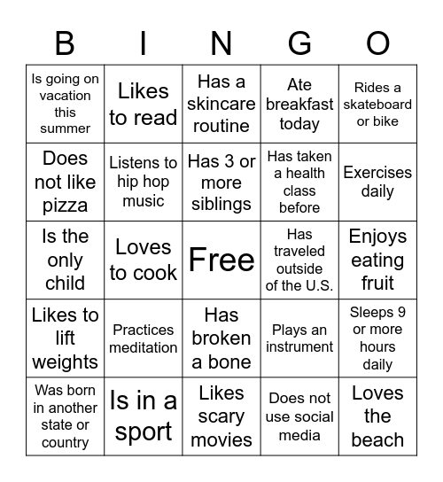 PEOPLE BINGO Card