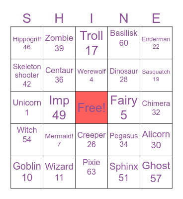 Shine mythical creatures! Bingo Card
