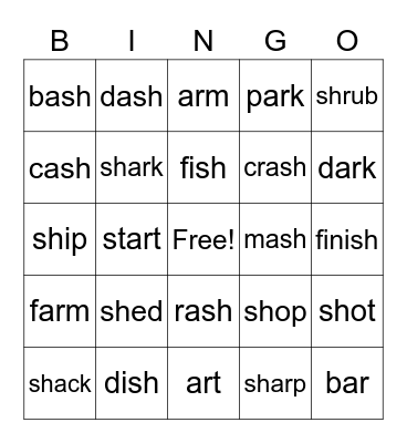 SH & AR Bingo Card