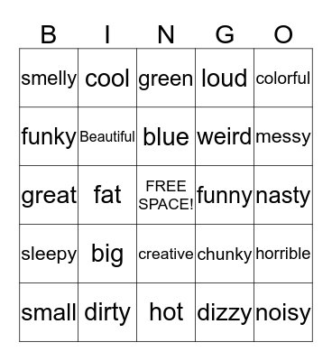 Adjective Bingo Card