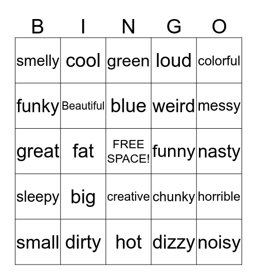 Adjective Bingo Card