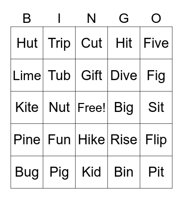 Vocabulary Bingo Card