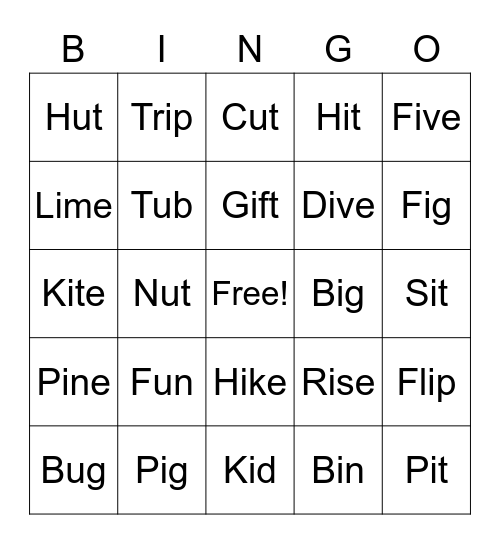 Vocabulary Bingo Card