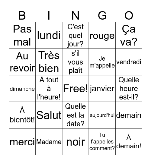 Préliminaire Bingo Card