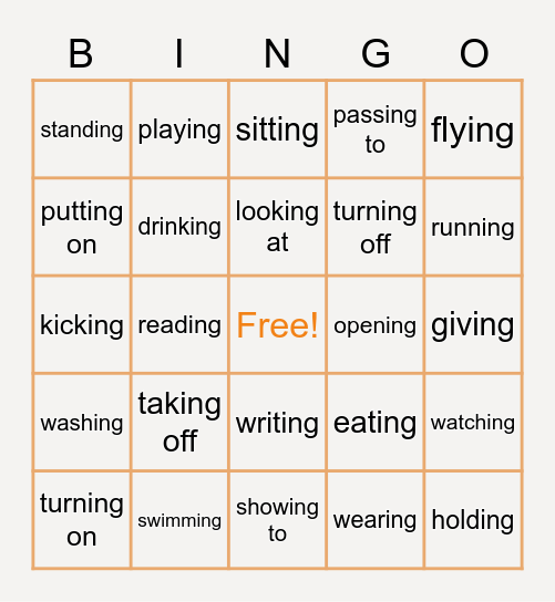 V.ing Bingo make a sentence Bingo Card