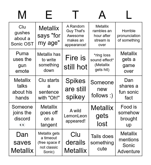 Metallix Stream Bingo Card