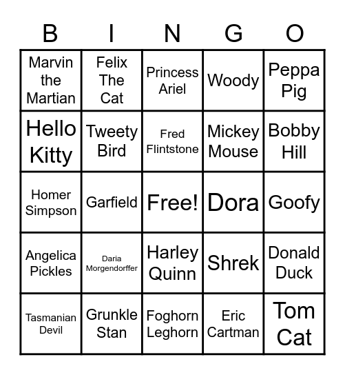 03 - Cartoons Bingo Card