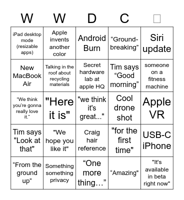  WWDC22 Bingo Card