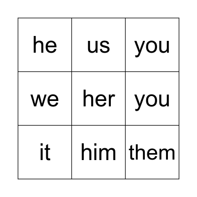 Object pronouns Bingo Card