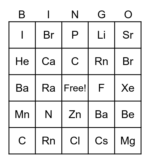 Tabela Periódica Bingo Card
