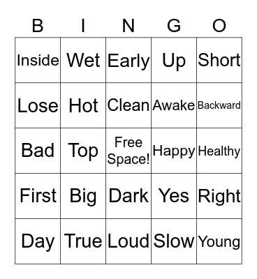 Antonym Bingo! Bingo Card
