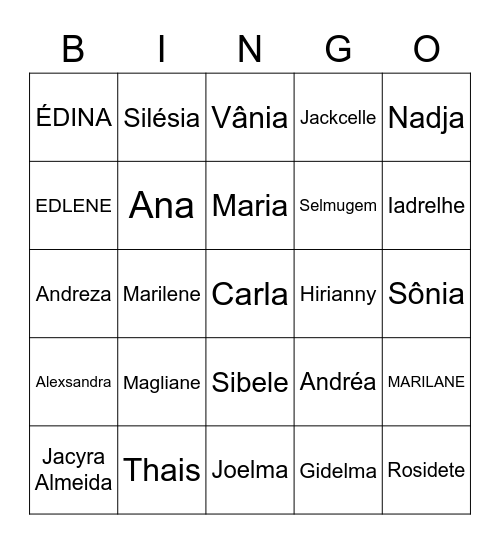 BINGO DOS NOMES Bingo Card