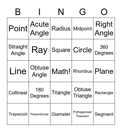 Geometry Basics Bingo Card