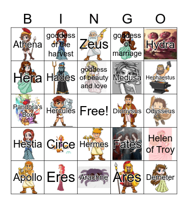 Greek Gods Bingo Card