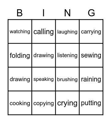 Past Continuous Bingo Card