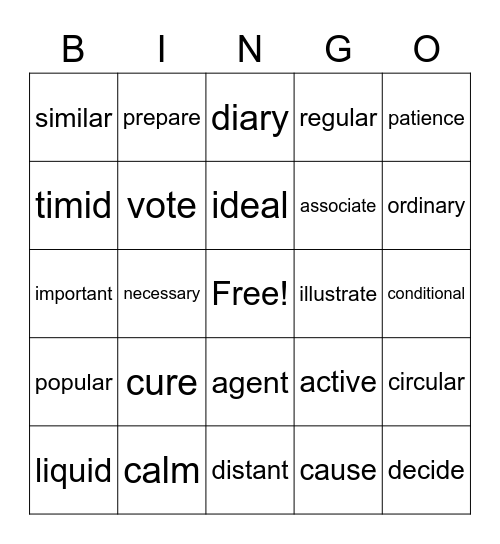 Spanish-English Cognates Bingo Card