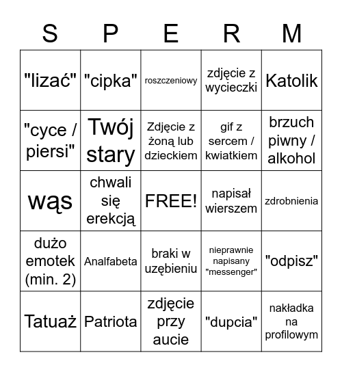 Stulej na fb bingo Card