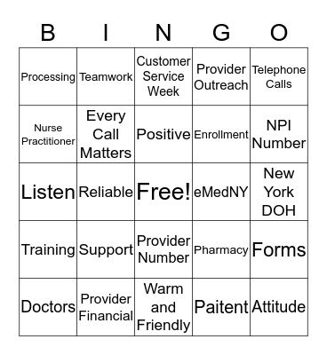 Customer Service Week- 2015 Bingo Card