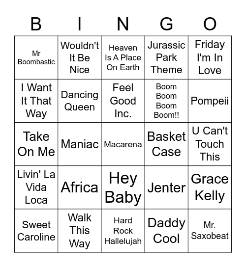 OT Music Bingo Card
