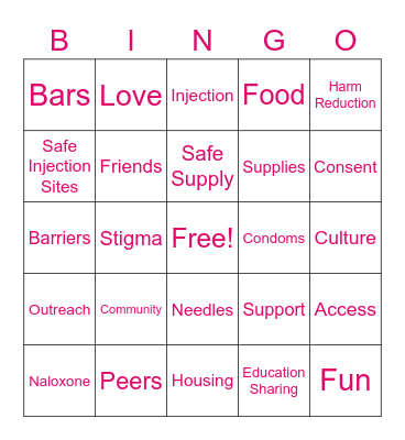 Harm Reduction Bingo! Bingo Card