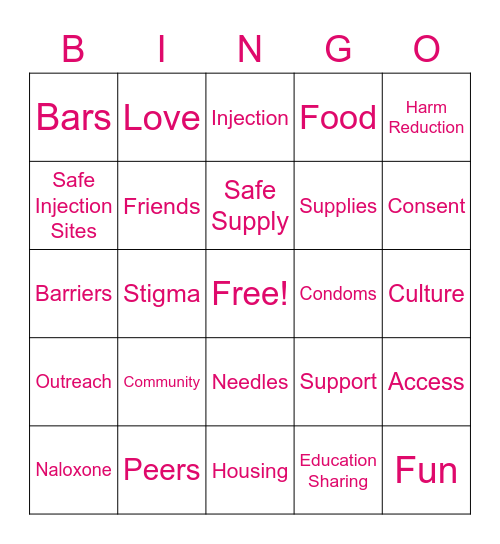 Harm Reduction Bingo! Bingo Card