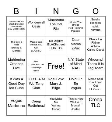 Musical Bingo Card