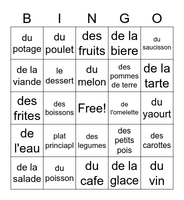 Le dinner Bingo Card