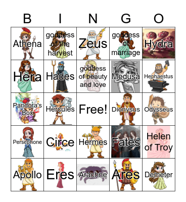 Greek Gods Bingo Card