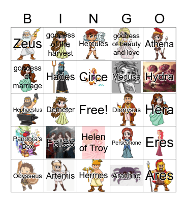 Greek Gods Bingo Card