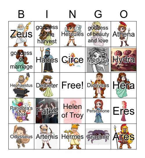 Greek Gods Bingo Card