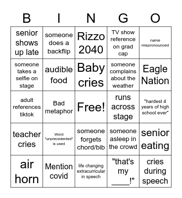 High School Graduation Bingo Card